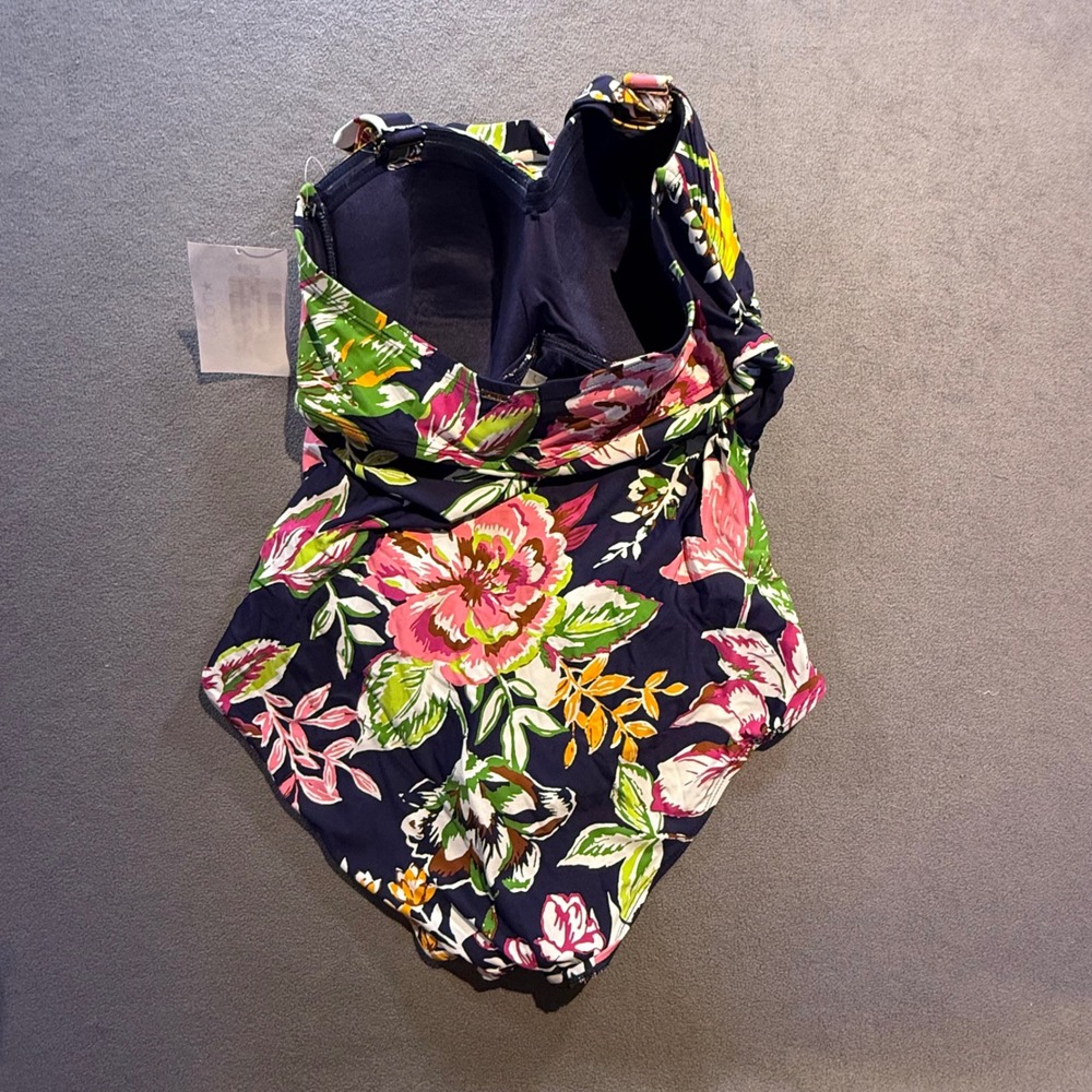 Anne Cole Asymmetric Floral One Piece Swimsuit Teal Pink 18W NEW - Picture 5 of 6